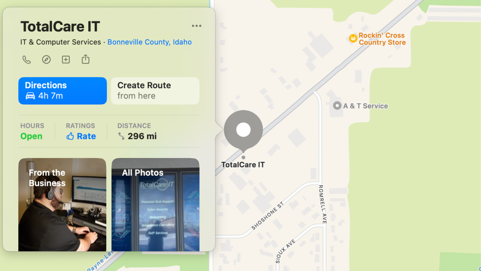 TotalCare IT listing on Apple Maps